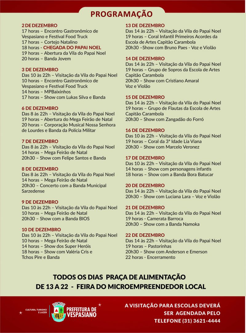 Programação vila do papai noel