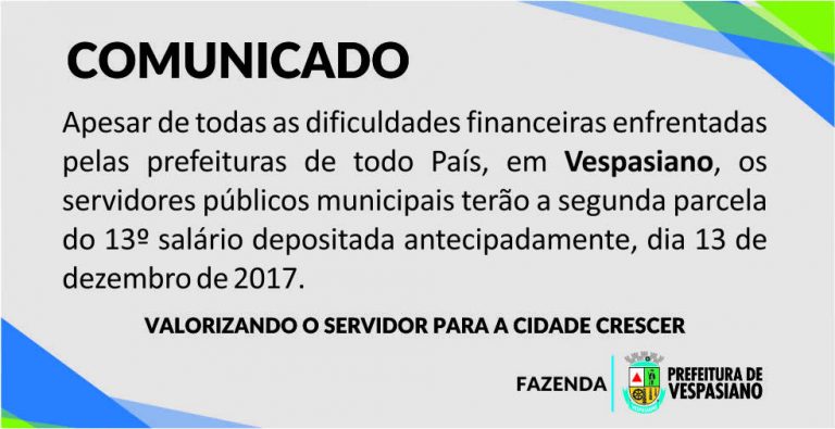 Comunicado PAGAMENTO 13º Salário