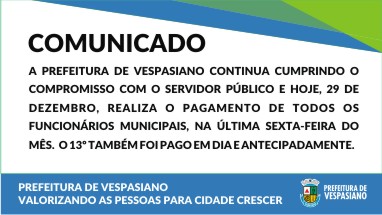 Pagamento do salário de dezembro para o funcionalismo público municipal