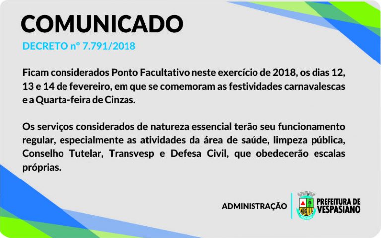 Ponto Facultativo Carnaval 2018