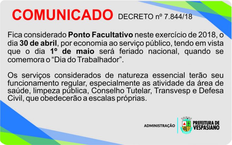Ponto Facultativo abril 2018