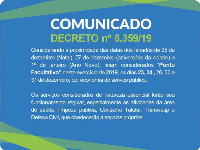 Funcionamento da prefeitura final de ano