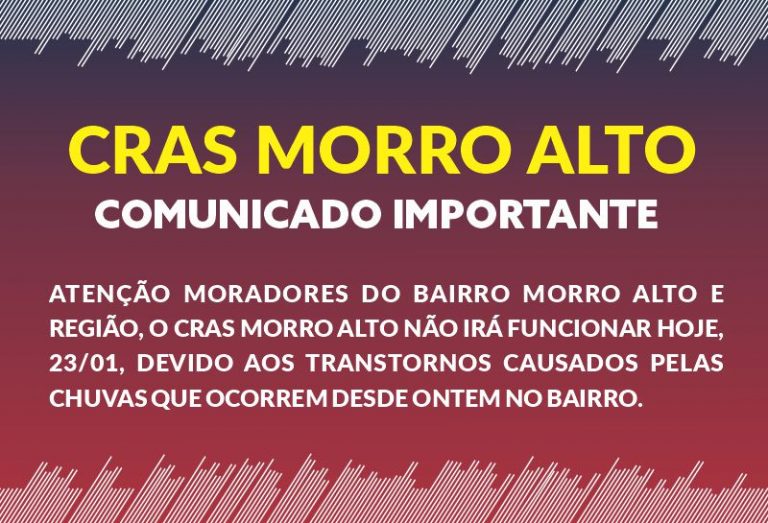 Atenção moradores do Morro Alto e região