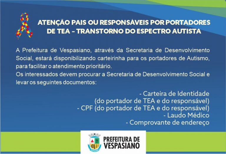 Carteirinhas para autista