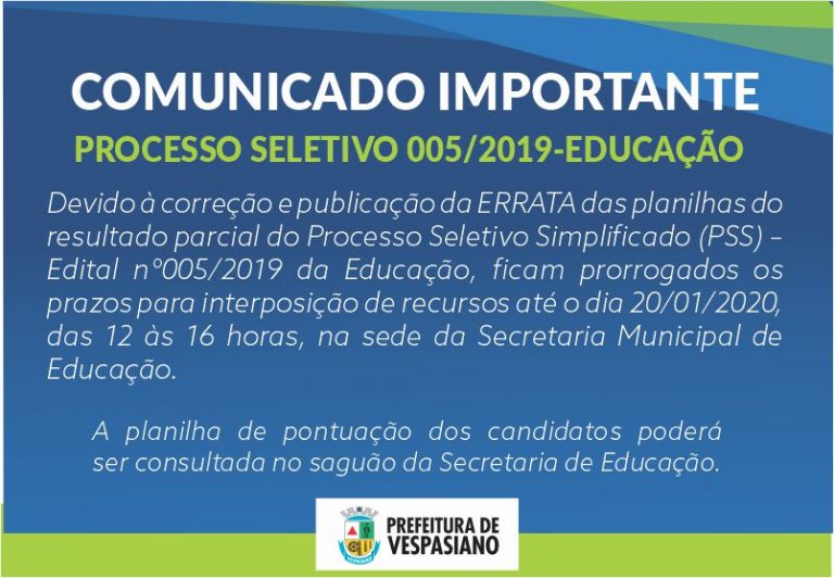 Processo seletivo 005/2019