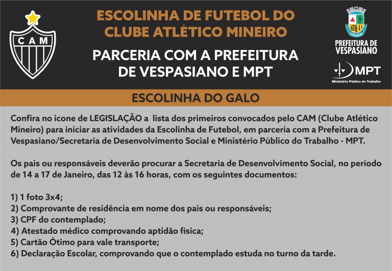 Convocados para a Escolinha de Futebol do CAM