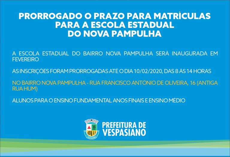 Matrículas para a escola estadual do Nova Pampulha prorrogadas