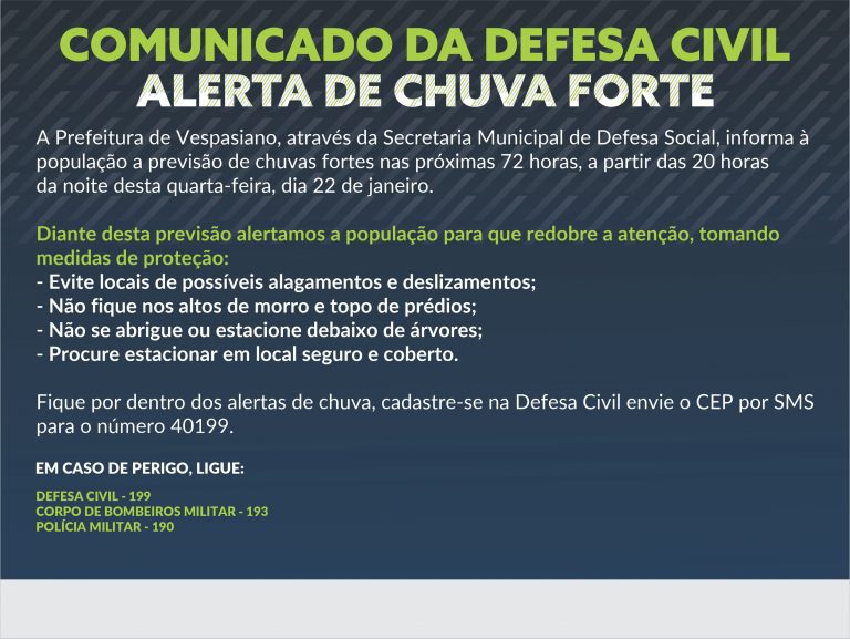 Alerta de fortes chuvas