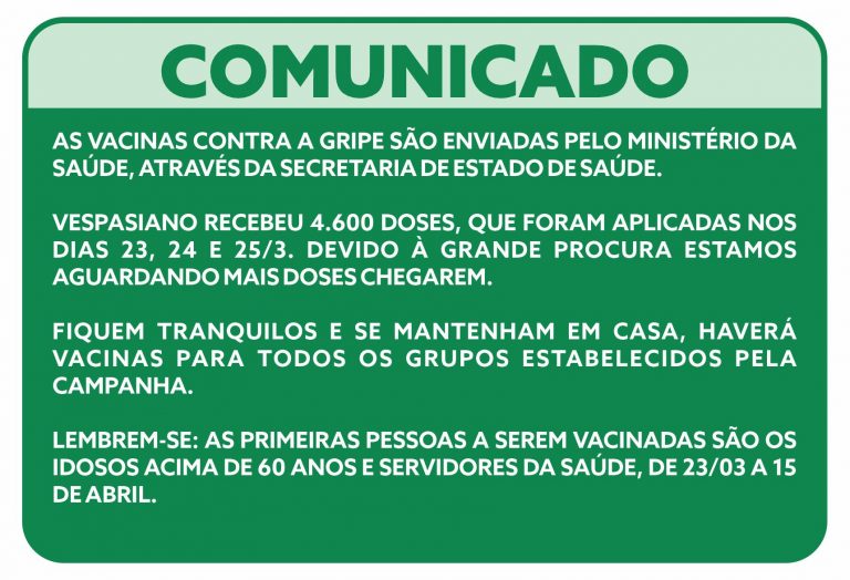 Comunicado Vacinação contra  gripe