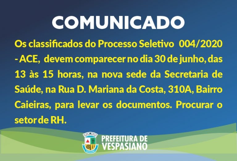 Apresentação documentos Processo Seletivo 004/2020