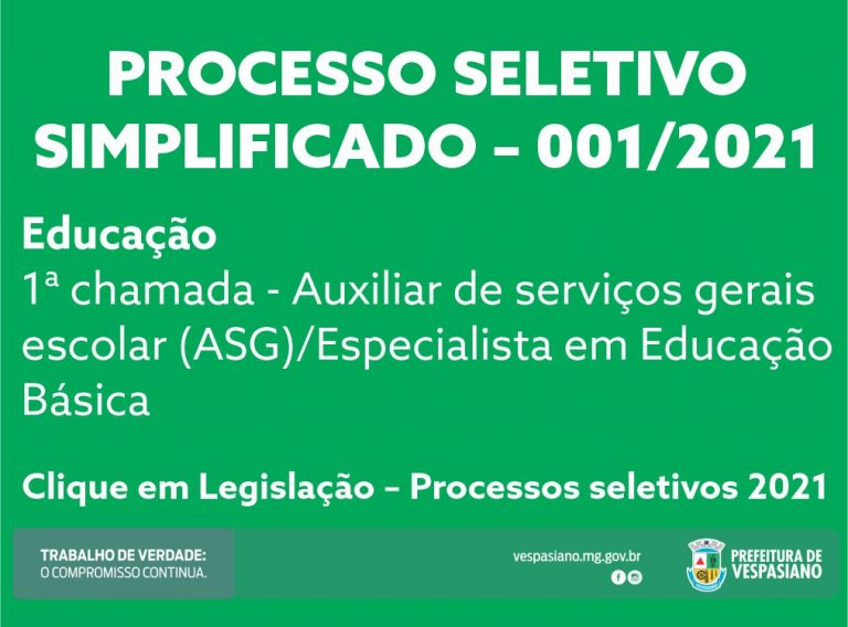 Processo seletivo 001/21 – 1ª chamada