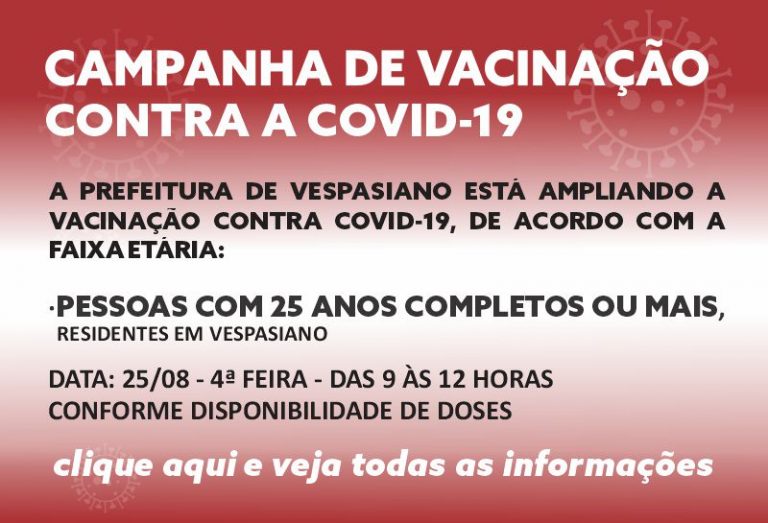 Vacinação contra COVID-19 para maiores de 25 anos