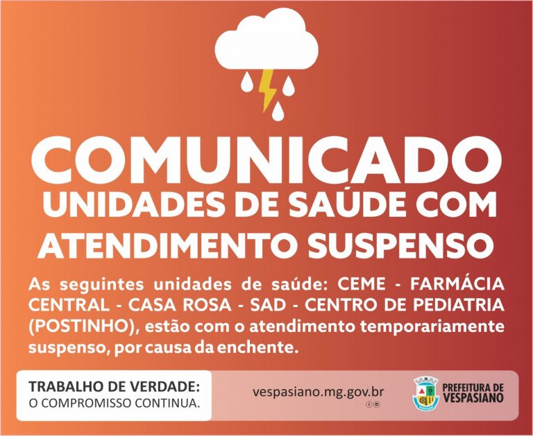 Unidades de saúde com serviços suspensos