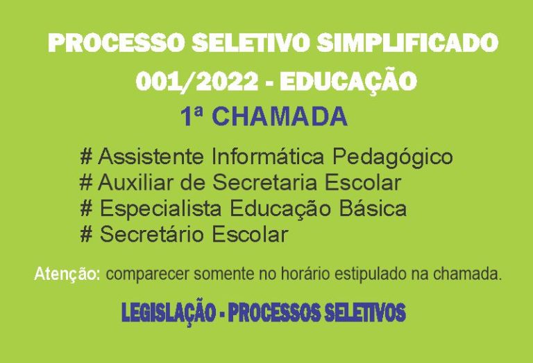 1ª Chamada PSS 001/2022